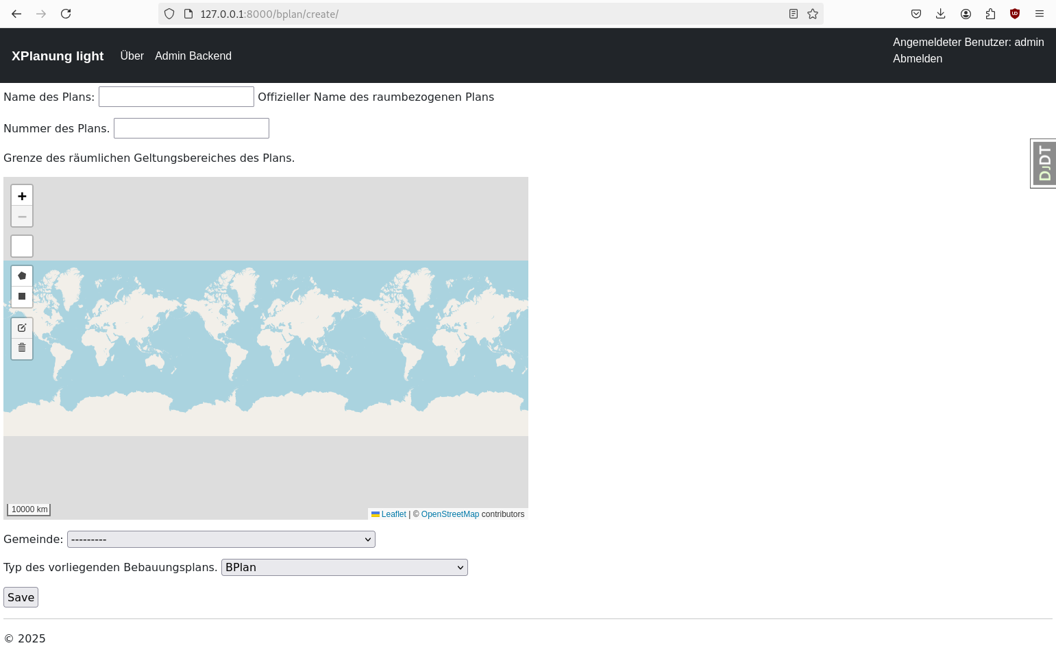 Erfassung eines BPlans im Frontend