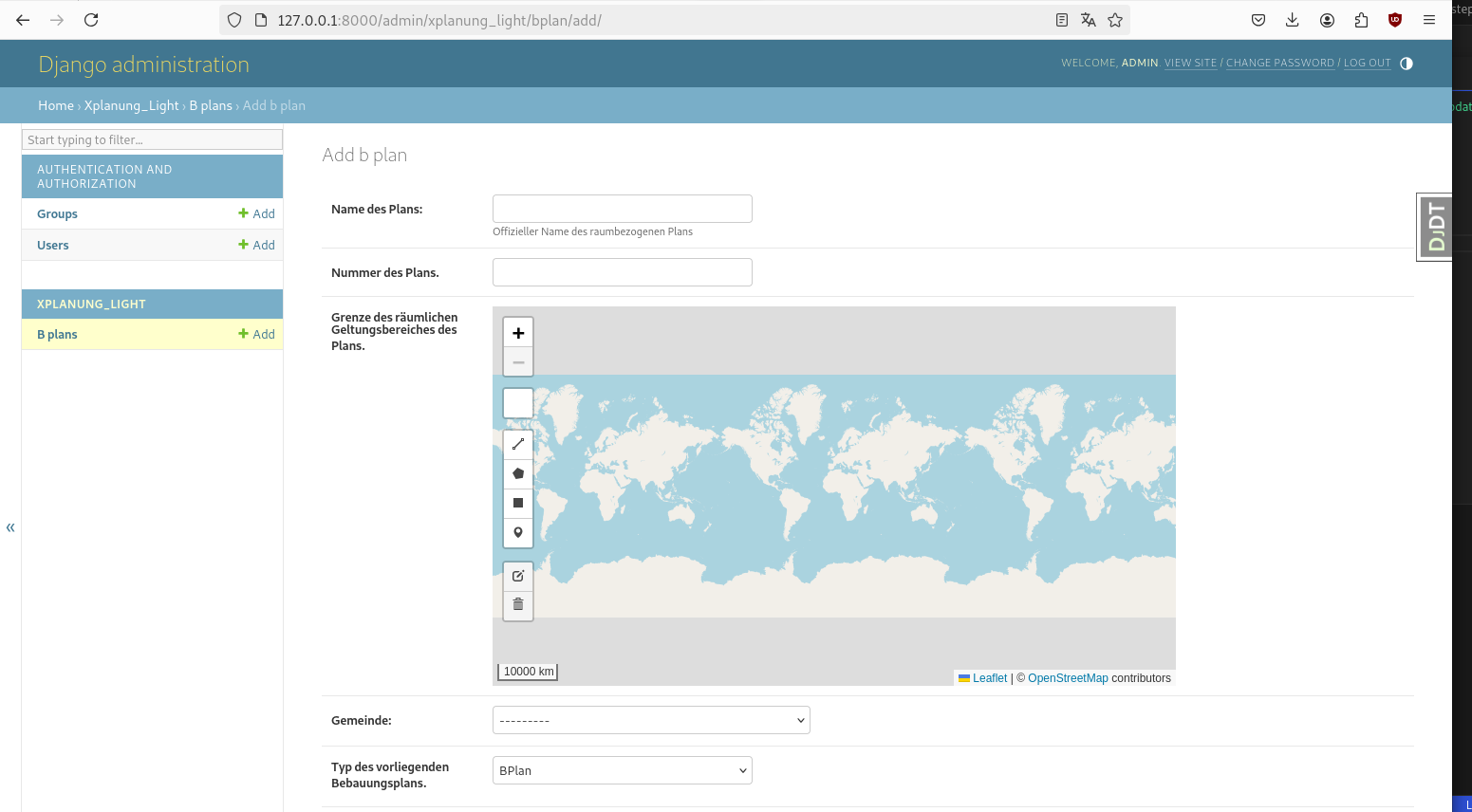 Erfassung eines BPlans im Admin-Backend