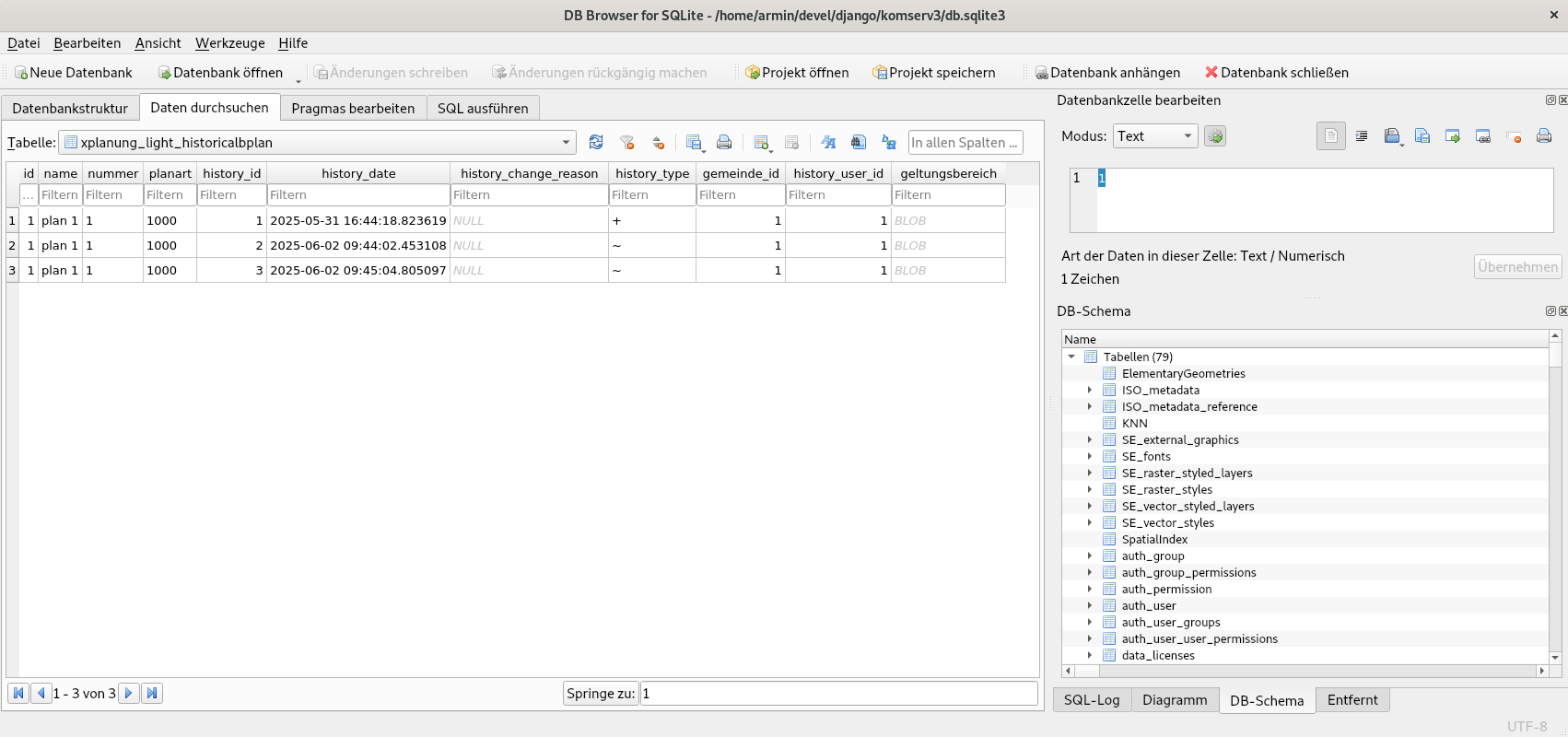 History Tabelle im sqlite-Client